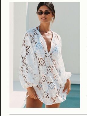 Anthropologie White Lace Crochet Swim Cover-Up Tunic
